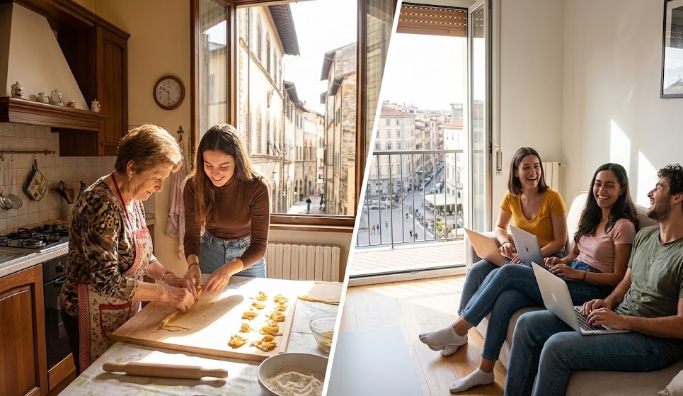 homestay vs apartment for learning italian in italy